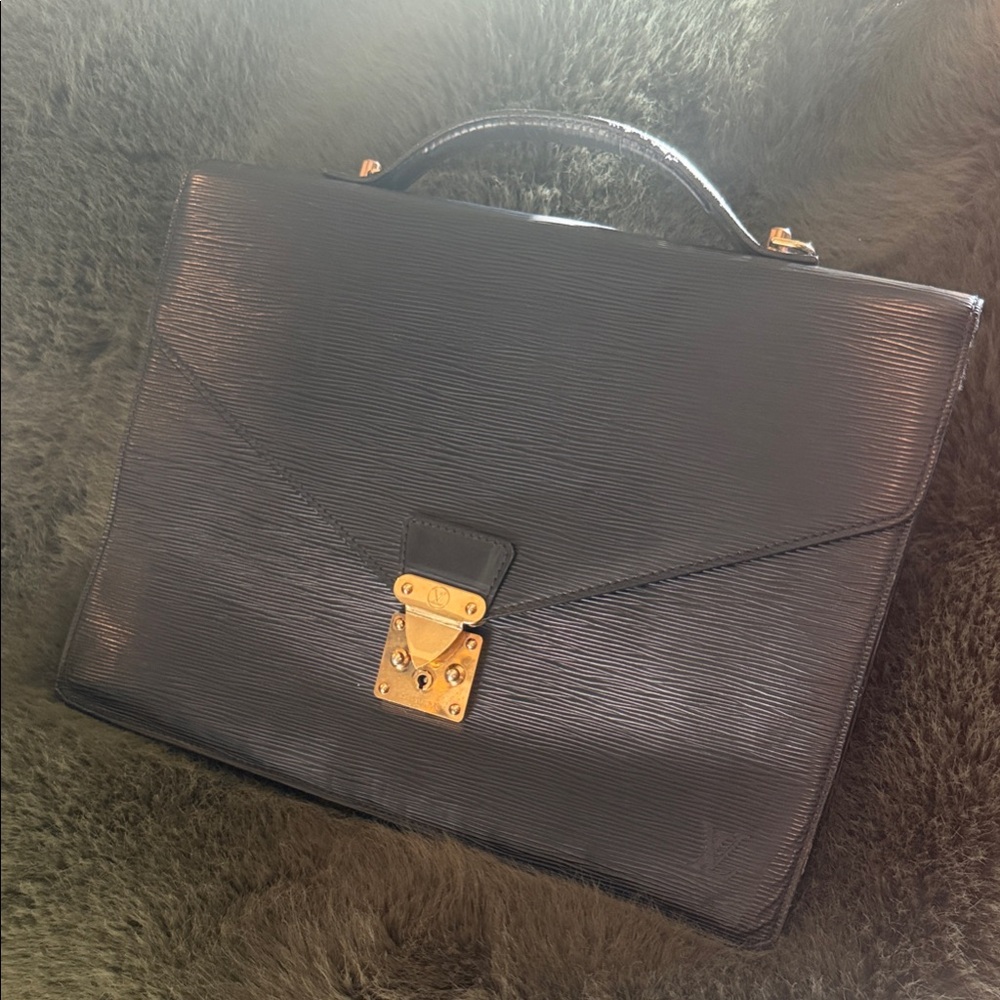 VINTAGE Louis Vuitton Black Epi Leather Briefcase with Gold Hardware